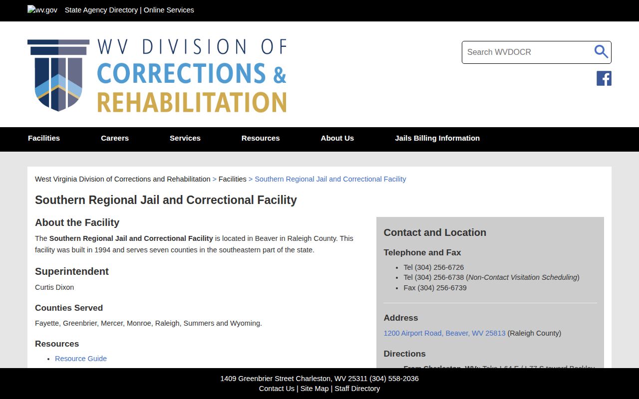 Southern Regional Jail service area for Mercer County released inmate records